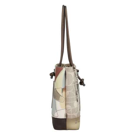 Sac porté épaule écru imprimé avec une poche extérieure zippée à l'arrière - Image 4