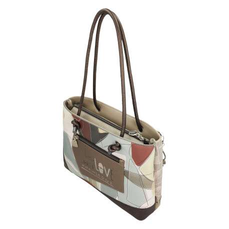 Sac porté épaule écru imprimé avec une poche extérieure zippée à l'arrière - Image 5