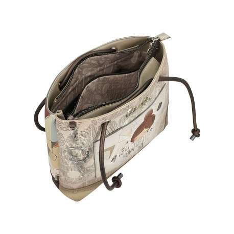 Sac porté épaule écru imprimé avec une poche extérieure zippée à l'arrière - Image 6