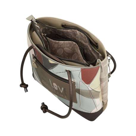 Sac porté épaule écru imprimé avec une poche extérieure zippée à l'arrière - Image 7
