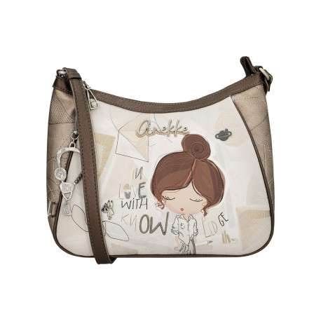 Sac à bandoulière écru imprimé avec une fermeture zippée sur le dessus - Image 3