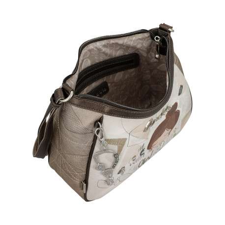 Sac à bandoulière écru imprimé avec une fermeture zippée sur le dessus - Image 7