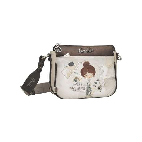 Sac à bandoulière écru imprimé avec des poches zippées à l'avant et à l'arrière - Image 2