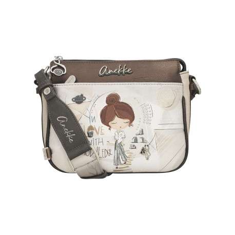 Sac à bandoulière écru imprimé avec des poches zippées à l'avant et à l'arrière - Image 3