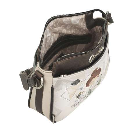 Sac à bandoulière écru imprimé avec des poches zippées à l'avant et à l'arrière - Image 7
