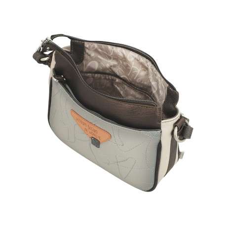 Sac à bandoulière écru imprimé avec des poches zippées à l'avant et à l'arrière - Image 8