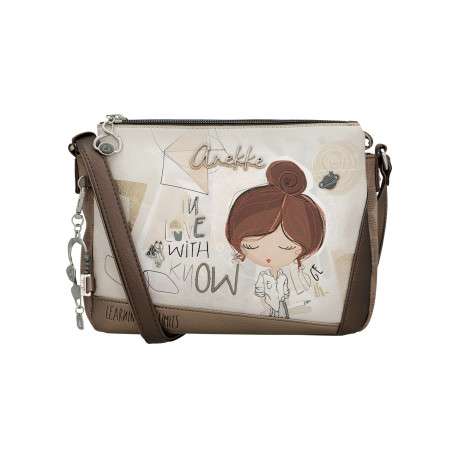 Sac à bandoulière écru imprimé avec plusieurs compartiments zippés - Image 3