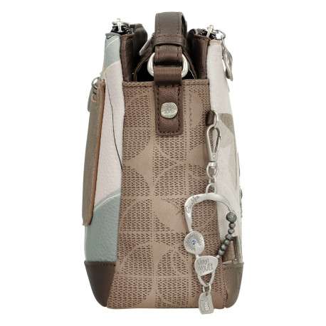 Sac à bandoulière écru imprimé avec plusieurs compartiments zippés - Image 4