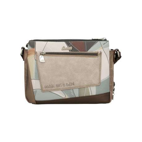 Sac à bandoulière écru imprimé avec plusieurs compartiments zippés - Image 5