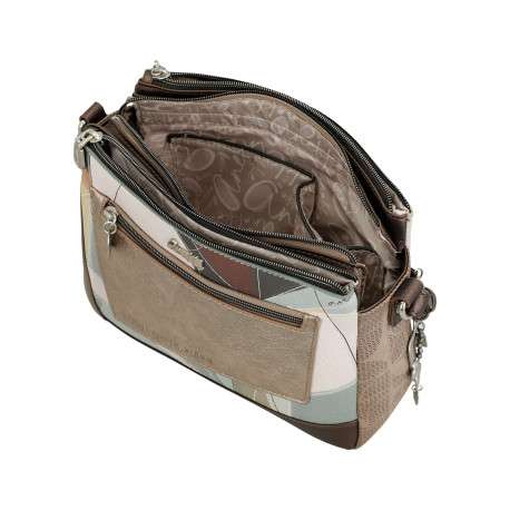 Sac à bandoulière écru imprimé avec plusieurs compartiments zippés - Image 8