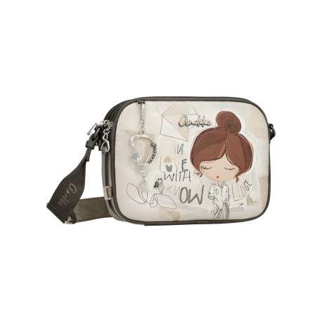 Sac à bandoulière écru imprimé avec des emplacements intérieurs zippés - Image 2