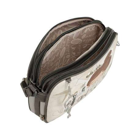 Sac à bandoulière écru imprimé avec des emplacements intérieurs zippés - Image 7