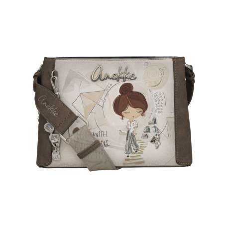 Sac à bandoulière écru imprimé avec de grands compartiments internes - Image 3