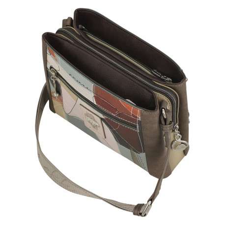 Sac à bandoulière écru imprimé avec de grands compartiments internes - Image 5