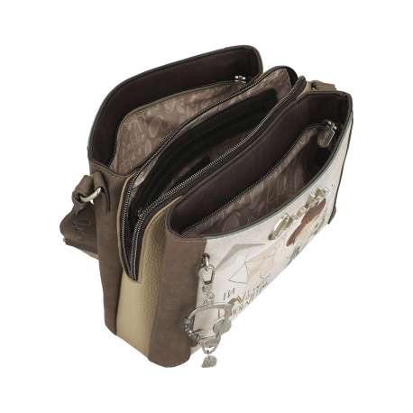 Sac à bandoulière écru imprimé avec de grands compartiments internes - Image 7