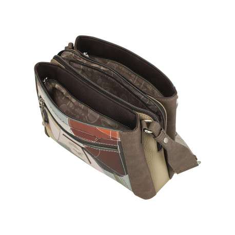 Sac à bandoulière écru imprimé avec de grands compartiments internes - Image 8