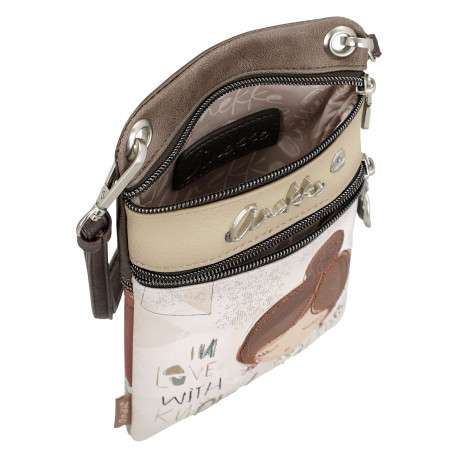 Sac bandoulière écru imprimé avec un logo métallique de la marque à l'avant - Image 7