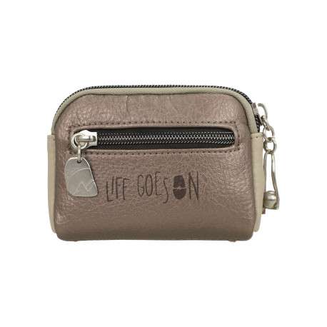 Porte-monnaie écru imprimé avec une poche extérieur zippée à l'arrière - Image 3