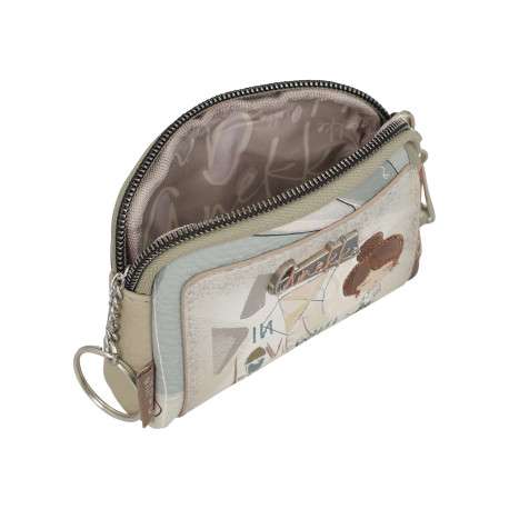 Porte-monnaie écru imprimé avec une poche extérieur zippée à l'arrière - Image 6