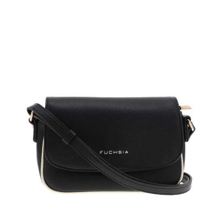 Sac à bandoulière noir et doré uni en simili cuir avec logo embossé