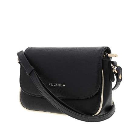 Sac à bandoulière noir et doré uni en simili cuir avec logo embossé - Image 2