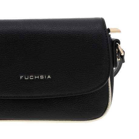 Sac à bandoulière noir et doré uni en simili cuir avec logo embossé - Image 4