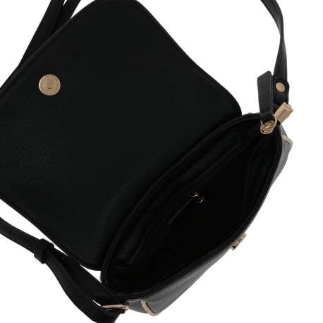 Sac à bandoulière noir et doré uni en simili cuir avec logo embossé - Image 5
