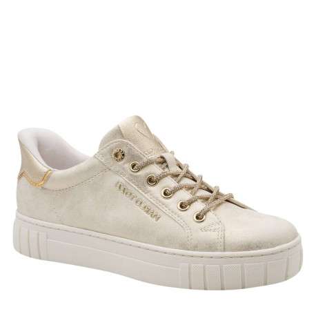 Tennis beiges à talon plat avec une fermeture à lacets pourvus de strass - Image 3