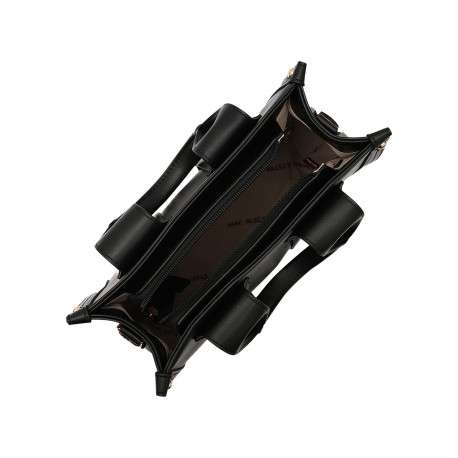 Sac à main noir uni avec fermeture à zip et muni de 2 anses - Image 3