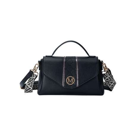 Mini sac à main noir uni avec une anse et 2 bandoulières ajustables