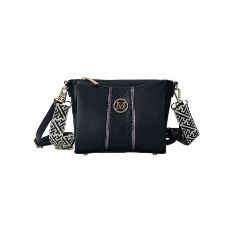 Sac à bandoulière noir uni avec fermeture à zip et un logo doré