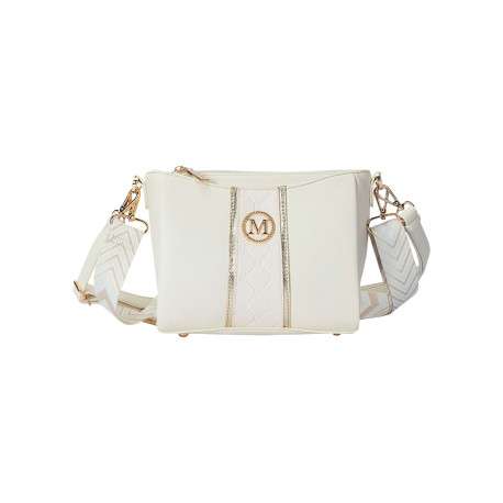 Sac à bandoulière blanc uni avec fermeture à zip et un logo doré