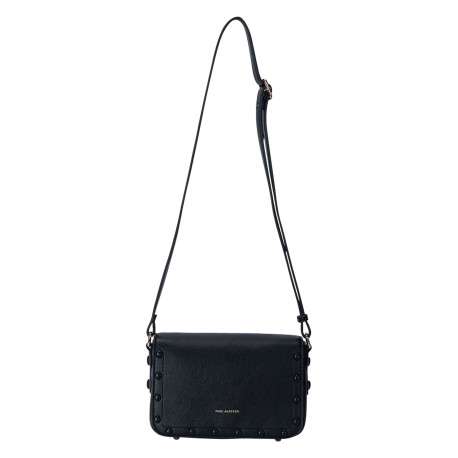 Sac noir uni avec une bandoulière réglable et des boutons noirs
