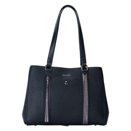 Sac porté épaule noir uni avec deux anses et une fermeture à zip