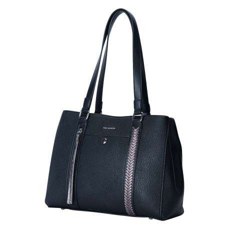 Sac porté épaule noir uni avec deux anses et une fermeture à zip - Image 2