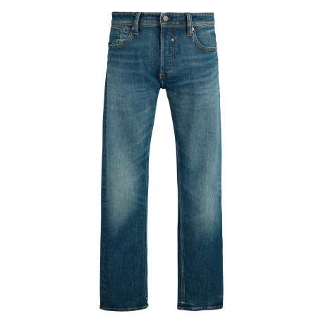 Jean indigo avec une coupe droite muni d'un zip et d'un bouton