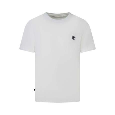 T-shirt blanc en coton biologique uni avec logo brodé coupe slim fit col rond à manches courtes