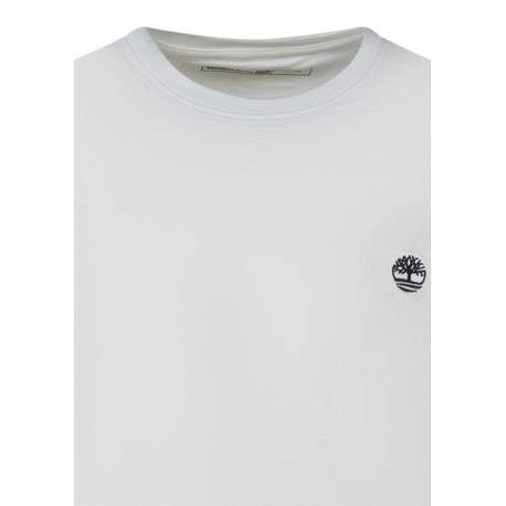 T-shirt blanc en coton biologique uni avec logo brodé coupe slim fit col rond à manches courtes - Image 3