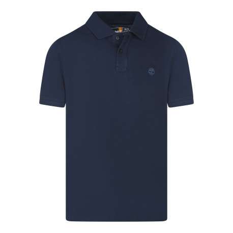 Polo en coton marine uni avec une coupe droite et des manches courtes