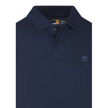 Polo en coton marine uni avec une coupe droite et des manches courtes - Image 3