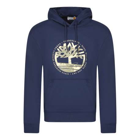 Sweat à capuche en coton mélangé bleu marine imprimé avec une coupe droite