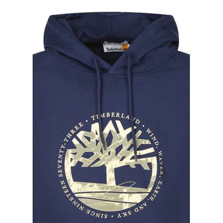 Sweat à capuche en coton mélangé bleu marine imprimé avec une coupe droite - Image 3