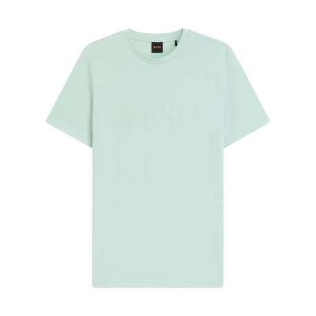 T-shirt en coton vert à coupe droite pourvu d'un col rond et du logo ""BOSS""