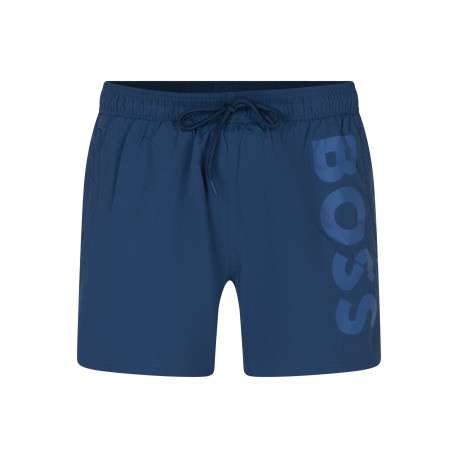 Short de bain en bleu uni avec une coupe droite et 2 poches raglan