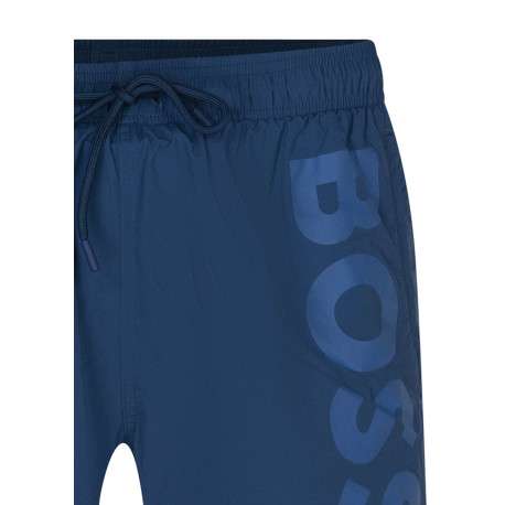 Short de bain en bleu uni avec une coupe droite et 2 poches raglan - Image 3