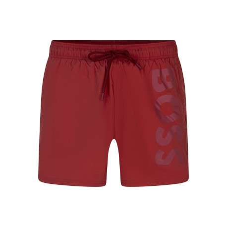 Short de bain en rouge uni avec une coupe droite et 2 poches raglan