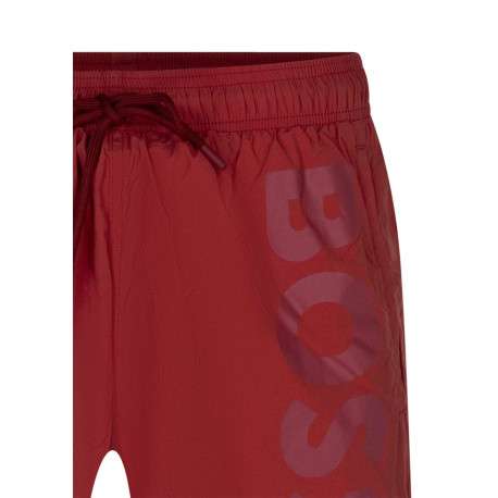 Short de bain en rouge uni avec une coupe droite et 2 poches raglan - Image 3