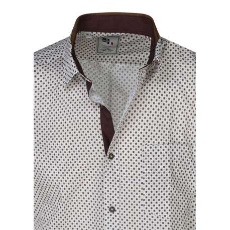 Chemise en coton blanche et marron à motifs avec une coupe droite - Image 3