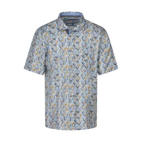 Chemise bleu clair en coton à motifs imprimés avec une coupe droite