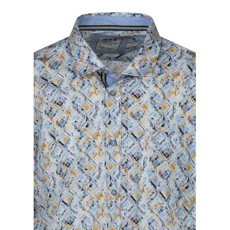Chemise bleu clair en coton à motifs imprimés avec une coupe droite - Image 3